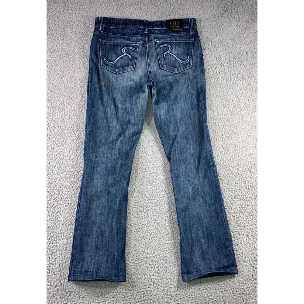 Rock & Republic Bootcut Jeans Women 29 Embroidered Pockets Low Rise Grunge Biker
